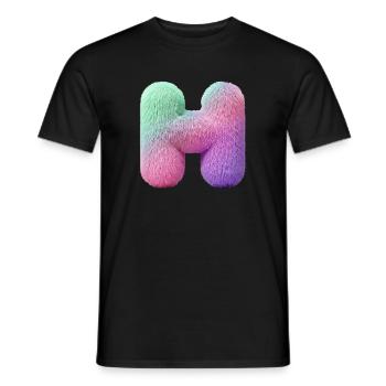 Lettre H en aspect fourrure pastel et dégradé de couleurs - T-shirt homme - noir - Devant - AI Model Male 178 light (178cm)