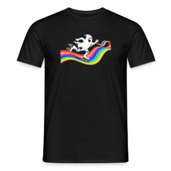 Geist beim Rollschuhlaufen auf Regenbogenbahn - Männer T-Shirt - Schwarz - Vorne - AI Model Male 178 light (178cm)