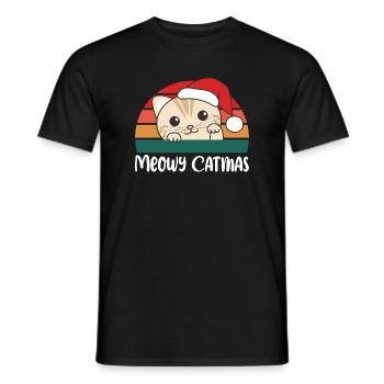 merry catmas funny cat Christmas pun - Men's T-Shirt - black - Front - AI Model Male 178 light (178cm)
