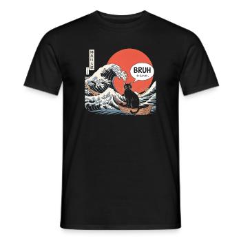 Bruh Cat Japanese Wave Aesthetic - Men's T-Shirt - black - Front - AI Model Male 178 light (178cm)