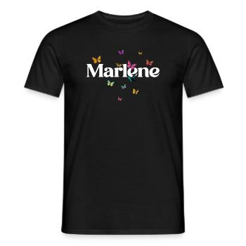 Beautiful girl's name with butterflies MARLENE - Men's T-Shirt - black - Front - AI Model Male 178 light (178cm)