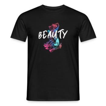 Bunte Kampffisch-Illustration mit Mot Beauté - Männer T-Shirt - Schwarz - Vorne - AI Model Male 178 light (178cm)