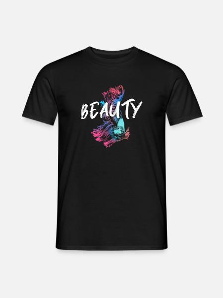 Bunte Kampffisch-Illustration mit Mot Beauté - Männer T-Shirt - Schwarz
