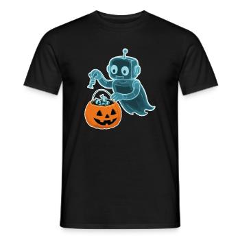 Gespenstischer Minibot mit Kürbiskorb - Männer T-Shirt - Schwarz - Vorne - AI Model Male 178 light (178cm)