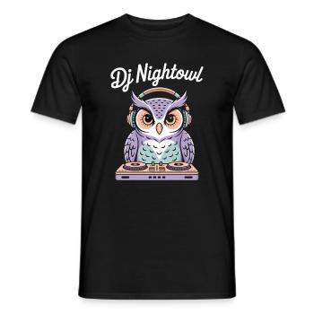 DJ Nightowl hibou avec un casque à la table de mixage - T-shirt homme - noir - Devant - AI Model Male 178 light (178cm)