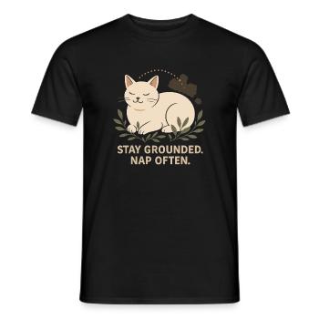 Bleib Geerdet. Schlafe Oft Katze Illustration - Männer T-Shirt - Schwarz - Vorne - AI Model Male 178 light (178cm)