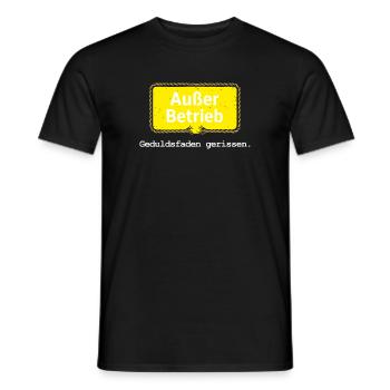 Out of service – patience thread broken saying motif - Men's T-Shirt - black - Front - AI Model Male 178 light (178cm)