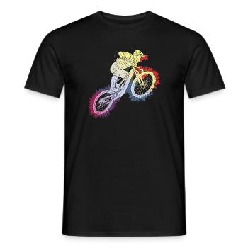 Rainbow-style mountain bike adventure - Men's T-Shirt - black - Front - AI Model Male 178 light (178cm)