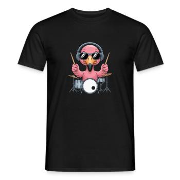 Flamingo Drummer With Headphones And Sunglasses - Men's T-Shirt - black - Front - AI Model Male 178 light (178cm)
