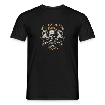 Living Fast Dying Young Skull Design - Men's T-Shirt - black - Front - AI Model Male 178 light (178cm)