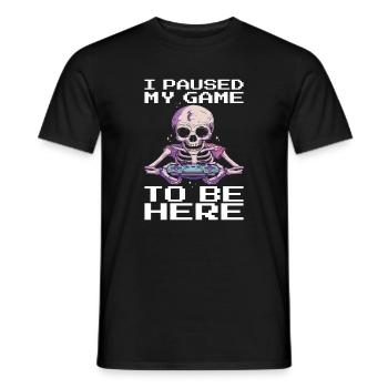 Skeleton Halloween I paused my game to be here - Men's T-Shirt - black - Front - AI Model Male 178 light (178cm)