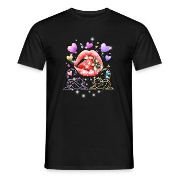 Retro Katzen Küssmund Erdbeere 60er - Männer T-Shirt - Schwarz - Vorne - AI Model Male 178 light (178cm)