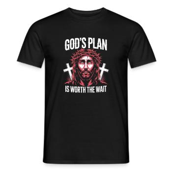 God's Plan Worth the Wait Christian Streetwear - Men's T-Shirt - black - Front - AI Model Male 178 light (178cm)