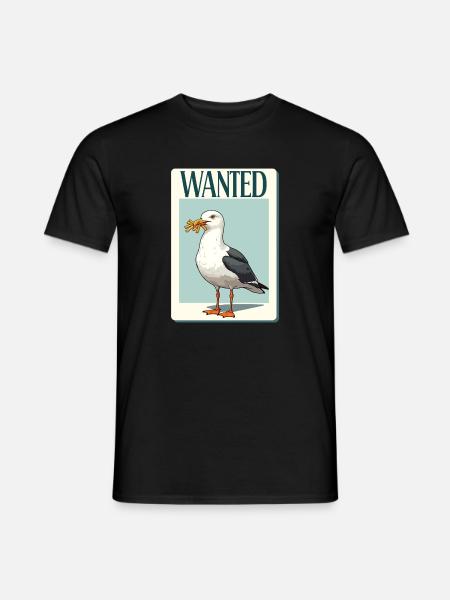 Wanted Seagull with Fries - Men's T-Shirt - black