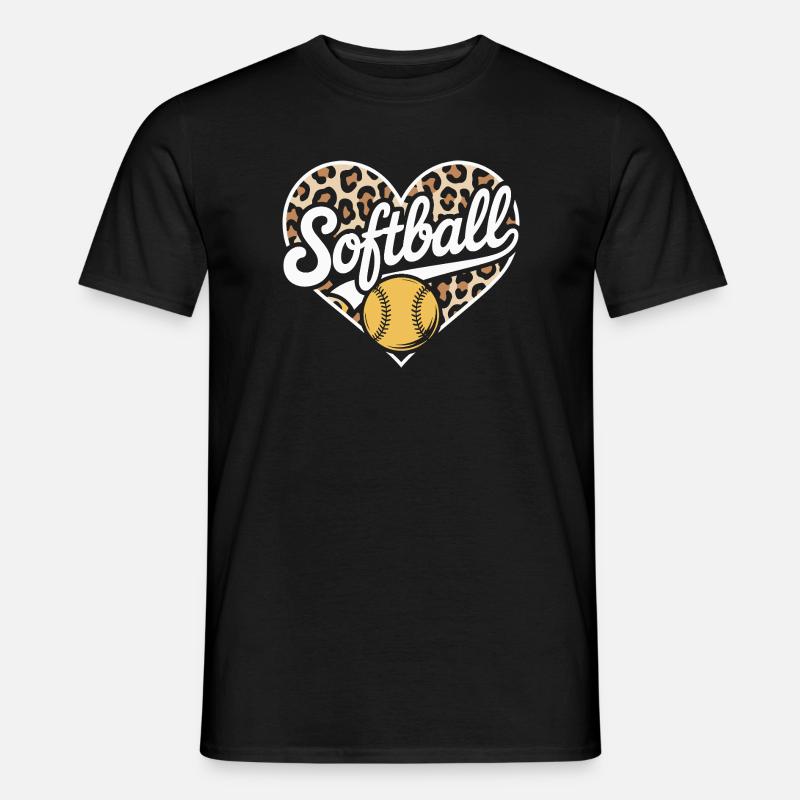 Leopard Muster Softball Herz Design - Männer T-Shirt - Schwarz