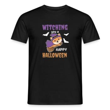 Shiba Inu Hexe Witching you a Happy Halloween - Männer T-Shirt - Schwarz - Vorne - AI Model Male 178 light (178cm)