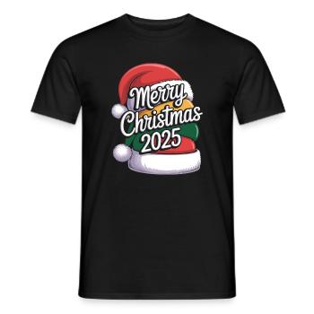 Christmas Tree Hat with Christmas Greeting 2025 - Men's T-Shirt - black - Front - AI Model Male 178 light (178cm)