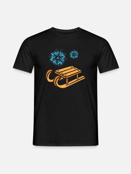 Schlitten mit Schneeflocken Cartoon - Männer T-Shirt - Schwarz