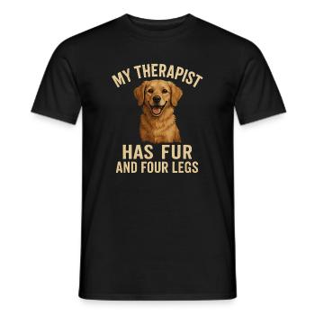 My therapist has fur - Golden Retriever - Men's T-Shirt - black - Front - AI Model Male 178 light (178cm)