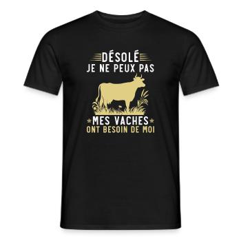 Mes vaches ont besoin de moi - T-shirt homme - noir - Devant - AI Model Male 178 light (178cm)