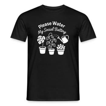 Please Water My Social Battery - T-shirt homme - noir - Devant - AI Model Male 178 light (178cm)