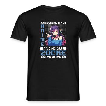 Ich Gucke Nicht Nur Anime Manchmal Zocke Ich Auch - Männer T-Shirt - Schwarz - Vorne - AI Model Male 178 light (178cm)