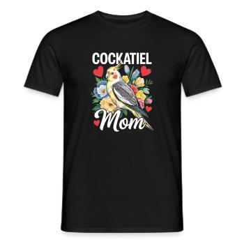 calopsitte maman oiseau fleurs coeur - T-shirt homme - noir - Devant - AI Model Male 178 light (178cm)