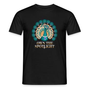 Peacock motif: Own The Spotlight with elegance and - Men's T-Shirt - black - Front - AI Model Male 178 light (178cm)
