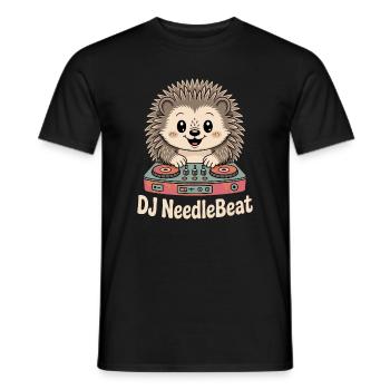 DJ NeedleBeat Hedgehog DJ Turntable Rave - Men's T-Shirt - black - Front - AI Model Male 178 light (178cm)