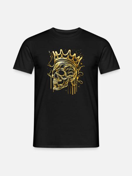 Goldener Totenkopf mit Krone Linien Art - Männer T-Shirt - Schwarz