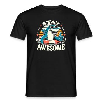 Stay Awesome Shark Cartoon Summer Motif - Men's T-Shirt - black - Front - AI Model Male 178 light (178cm)