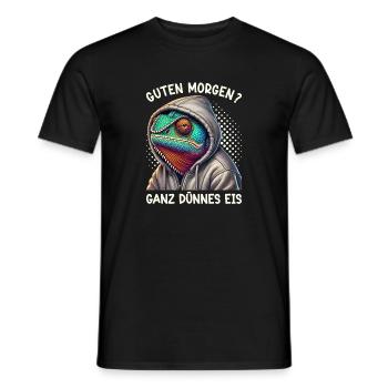 Guten Morgen Ganz Dünnes Eis Chamäleon Lustig - Men's T-Shirt - black - Front - AI Model Male 178 light (178cm)