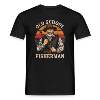 Old School Fisherman Retro Angler Motif - Men's T-Shirt - black - Front - AI Model Male 178 light (178cm)