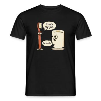 Funny Toothbrush and Toilet Paper Cartoon - Men's T-Shirt - black - Front - AI Model Male 178 light (178cm)
