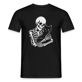 Skelett streichelt schwarze Katze - Männer T-Shirt - Schwarz - Vorne - AI Model Male 178 light (178cm)