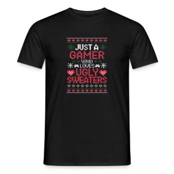 Ugly Christmas Gamer Weihnachten Zocker Gaming - Men's T-Shirt - black - Front - AI Model Male 178 light (178cm)
