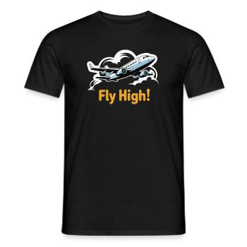 Jet in Sky Illustration Fly High - Men's T-Shirt - black - Front - AI Model Male 178 light (178cm)