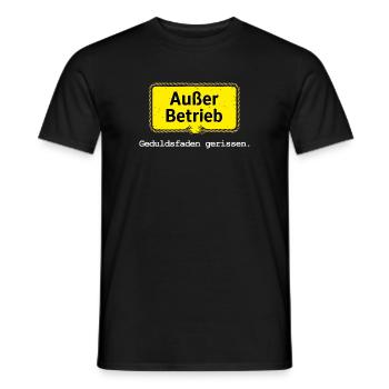 Out of service – patience thread broken saying motif - Men's T-Shirt - black - Front - AI Model Male 178 light (178cm)