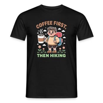 Hiking motif - First coffee, then hiking. - Men's T-Shirt - black - Front - AI Model Male 178 light (178cm)