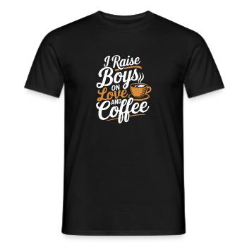I Raise Boys on Love and Coffee - Men's T-Shirt - black - Front - AI Model Male 178 light (178cm)
