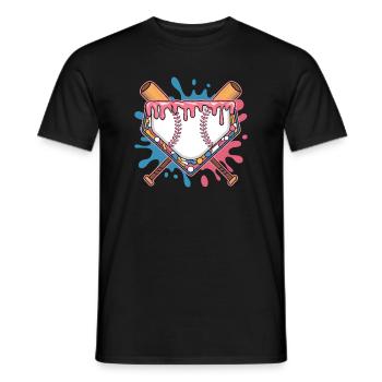 Baseball Homeplate Mit Schlaeger Und Buntem Splash - Männer T-Shirt - Schwarz - Vorne - AI Model Male 178 light (178cm)