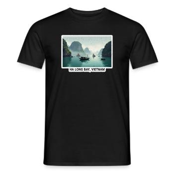 Panorama en bateau de la baie d’Ha Long - T-shirt homme - noir - Devant - AI Model Male 178 light (178cm)