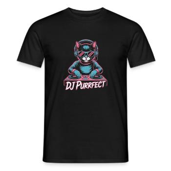 DJ Purrfect Cat With Headphones At The Desk - Men's T-Shirt - black - Front - AI Model Male 178 light (178cm)