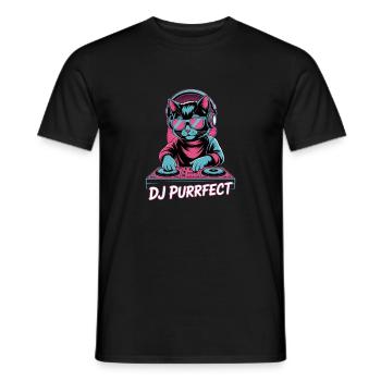 DJ Purrfect Katze DJ Kopfhörer Turntable - Männer T-Shirt - Schwarz - Vorne - AI Model Male 178 light (178cm)