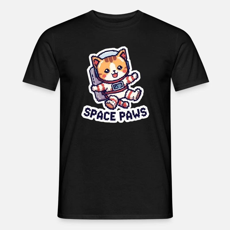 Space Paws – Pixel Cat in Space - Männer T-Shirt - Schwarz