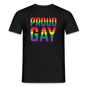 Proud Gay Regenbogen Schriftzug - Männer T-Shirt - Schwarz - Vorne - AI Model Male 178 light (178cm)