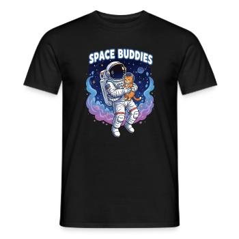 Space Buddies Katzenastronaut - Männer T-Shirt - Schwarz - Vorne - AI Model Male 178 light (178cm)
