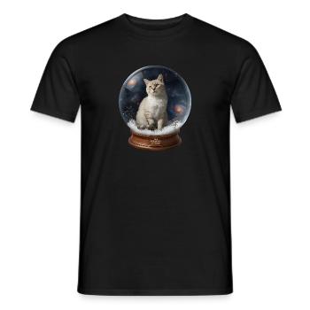 Cosmic Cat in Snow Globe - Männer T-Shirt - Schwarz - Vorne - AI Model Male 178 light (178cm)
