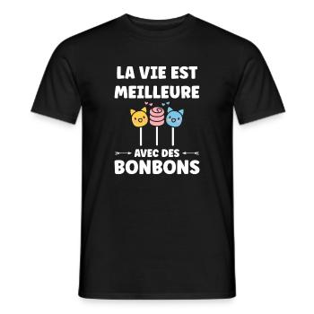 La vie est meilleure avec des bonbons - T-shirt homme - noir - Devant - AI Model Male 178 light (178cm)