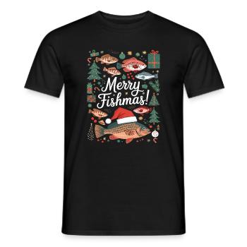 Angler Weihnachtspullover Fisch Merry Fishmas - Männer T-Shirt - Schwarz - Vorne - AI Model Male 178 light (178cm)